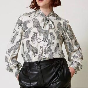 Twinset Milano Italian Leopard Print Women's Blouse - Black & White NWT